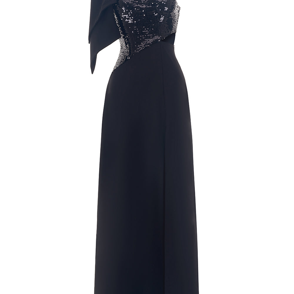 Porterville Slit One Shoulder Wool Cotton Floor Length Dress