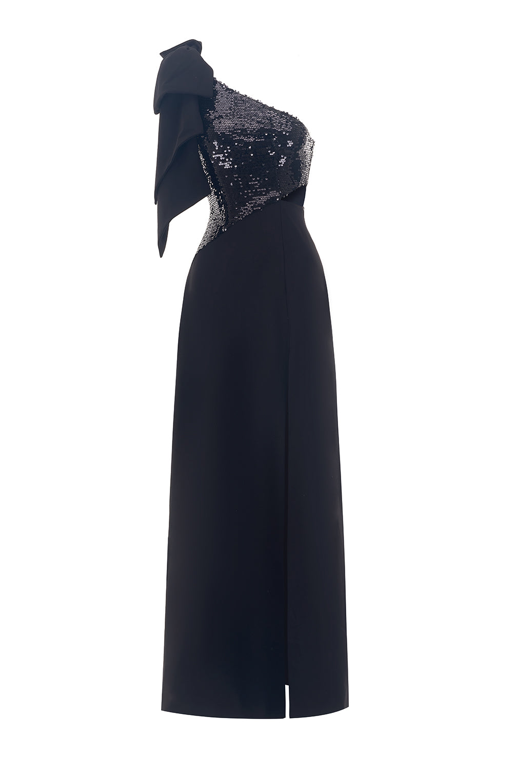 Porterville Slit One Shoulder Wool Cotton Floor Length Dress