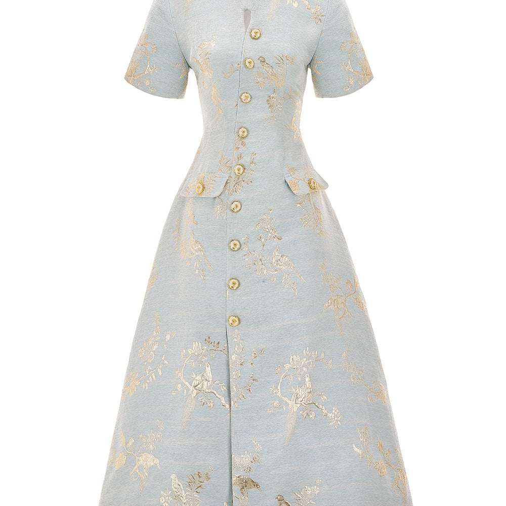Bluemie A-line Round Neck Brocade Midi Dress