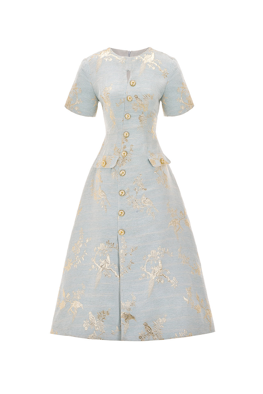 Bluemie A-line Round Neck Brocade Midi Dress