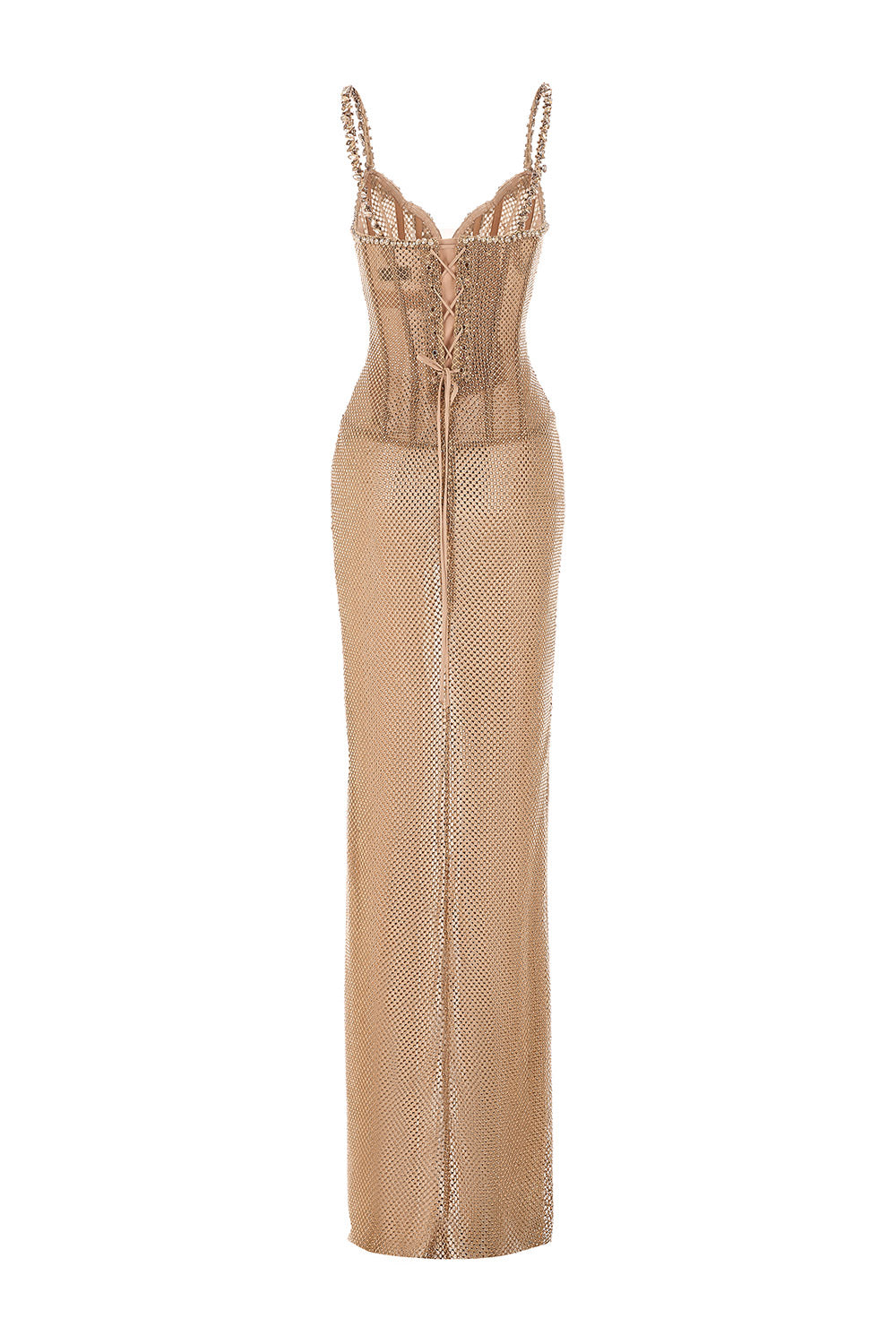 Caroline Slit Stone Mesh Maxi Dress
