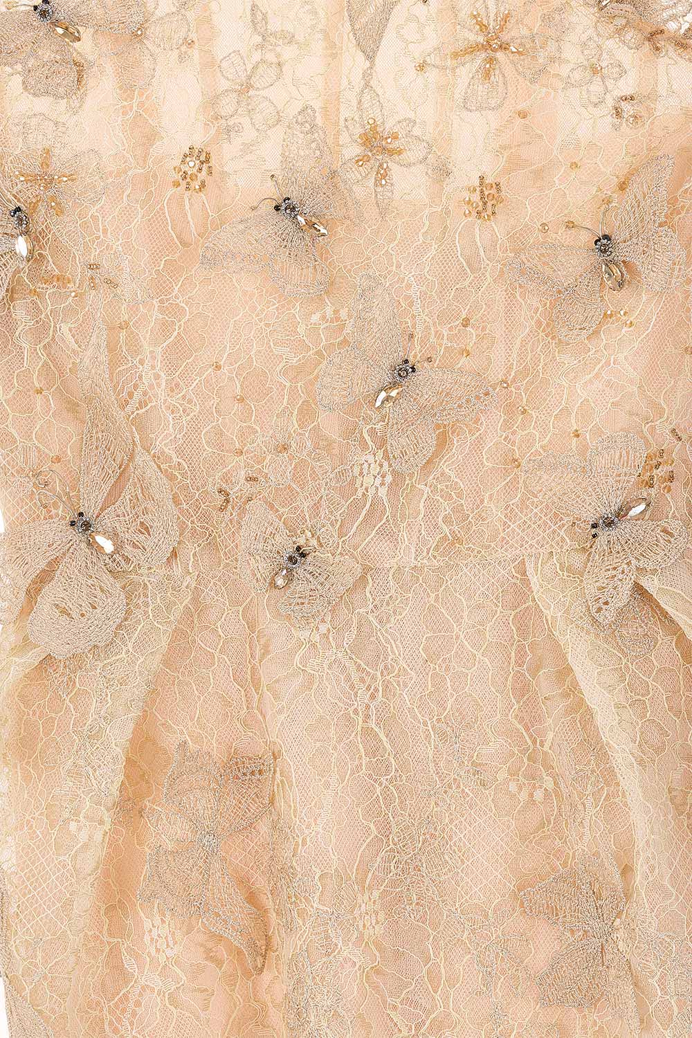 Butterfly Reverie Strapless Embroidered Lace Maxi Dress