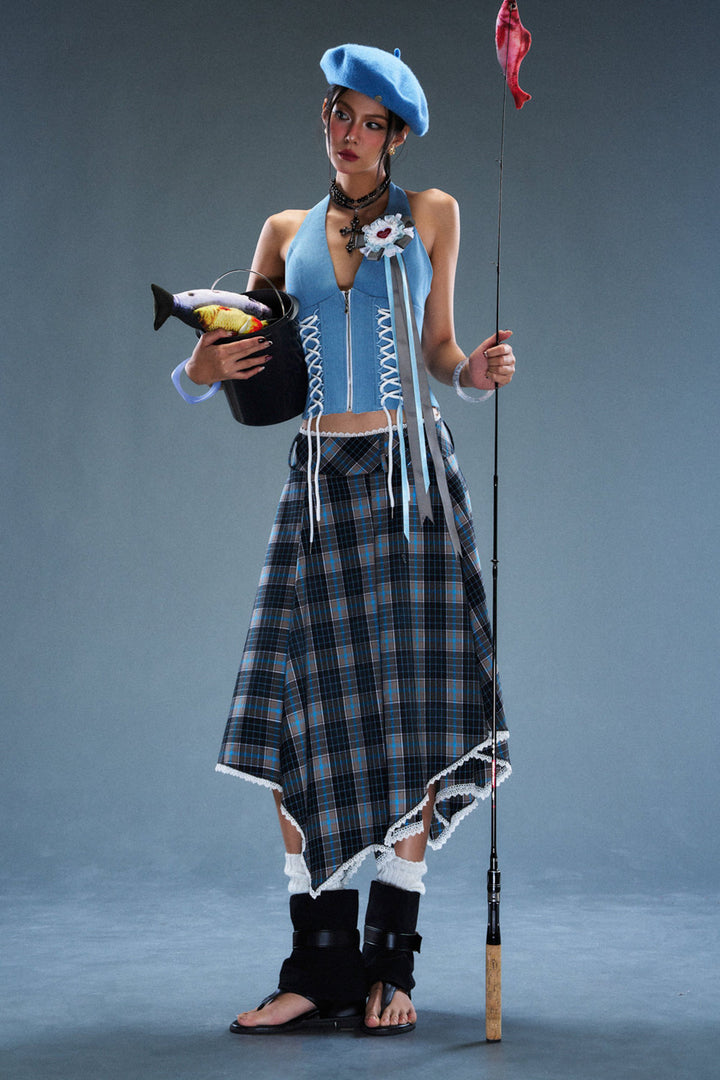 Gambit Halter Neck Denim Top - MEAN BLVD