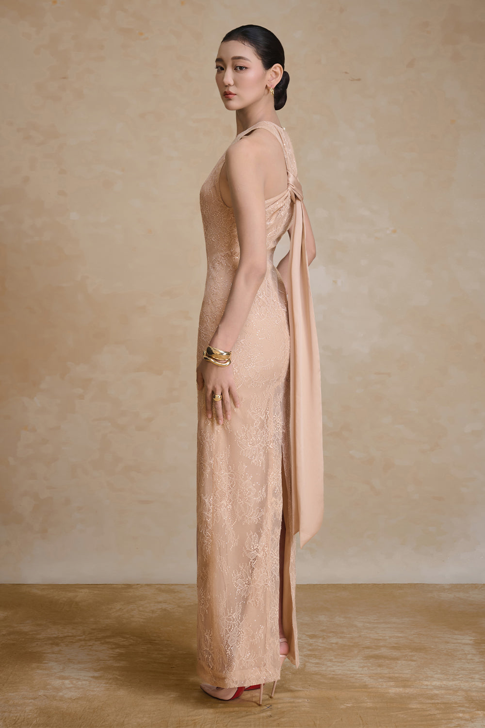 Women's Gem Halter Lace Maxi Dress S/M/L/XL/XXL/Customize Peach MEAN BLVD Peach / XXL Women's Gem Halter Lace Maxi Dress S/M/L/XL/XXL/Customize Peach MEAN BLVD Peach / XXL