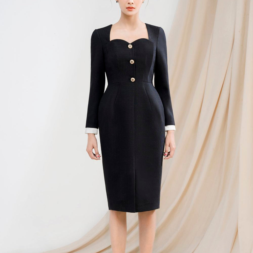 Georgiana Pegged Queen Anne Neck Polycotton Knee-length Dress