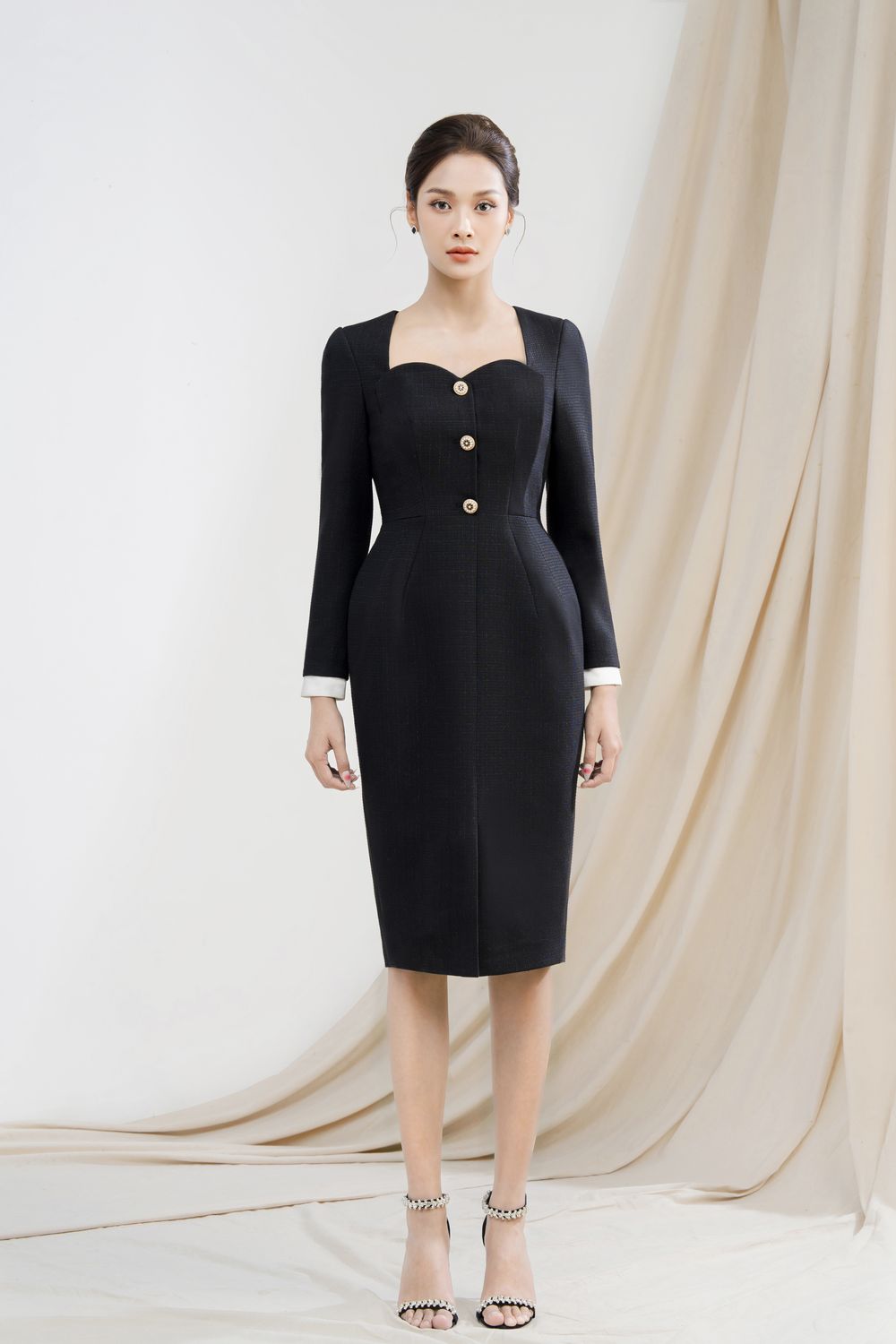 Georgiana Pegged Queen Anne Neck Polycotton Knee-length Dress