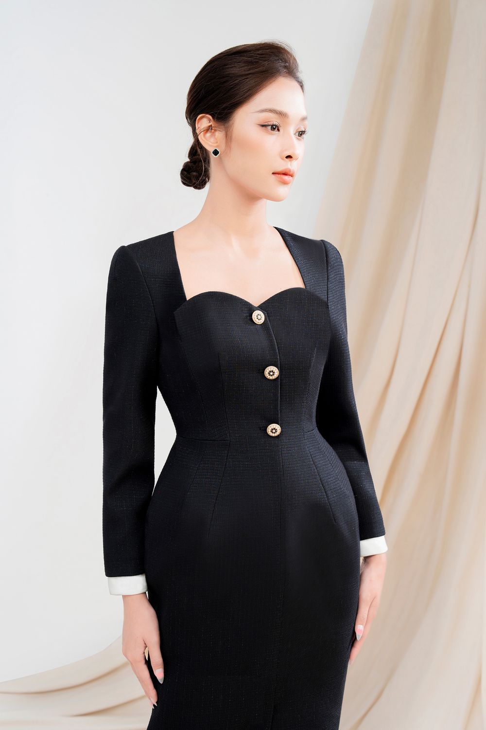 Georgiana Pegged Queen Anne Neck Polycotton Knee-length Dress