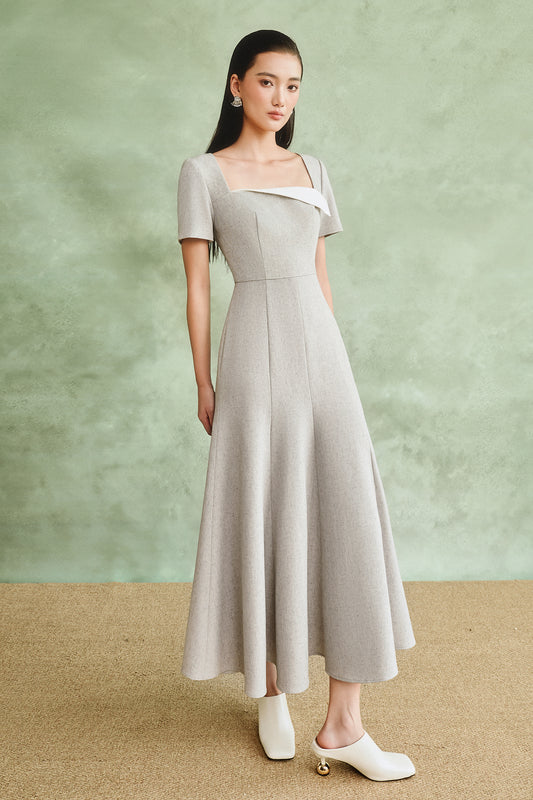 Gevena Square Neck Draped Midi Dress - MEAN BLVD