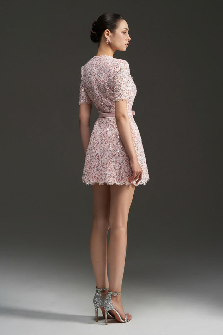 Gianna Short sleeves Lace Mini Dress - MEAN BLVD