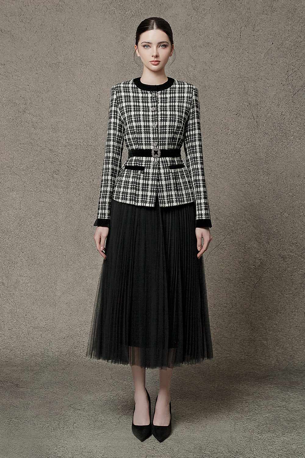 Ginny Peplum Long Sleeved Tweed Jacket