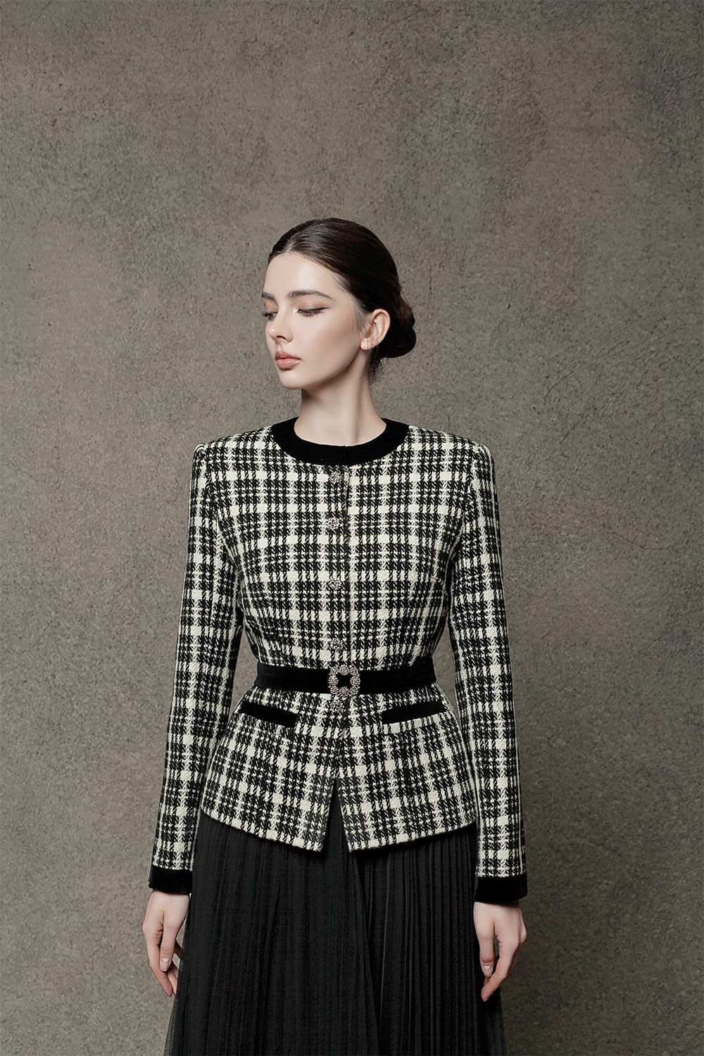 Ginny Peplum Long Sleeved Tweed Jacket