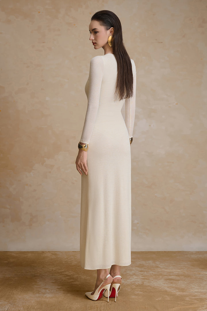 Golden V-Neck Draped Maxi Dress - MEAN BLVD