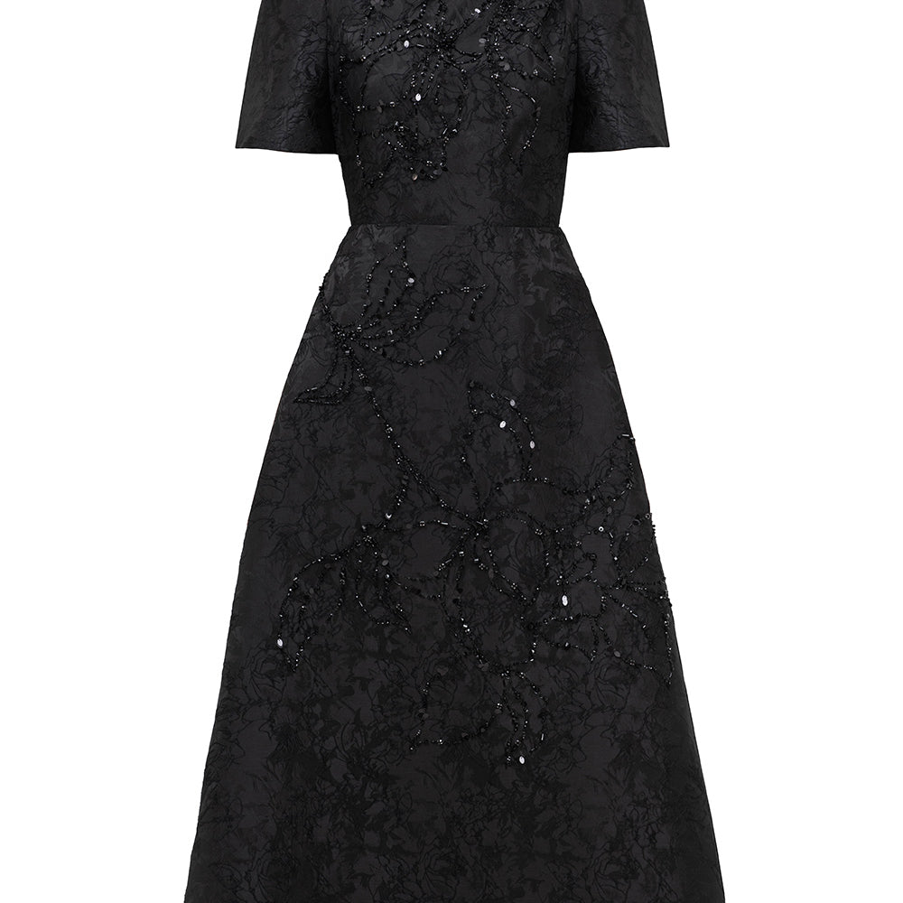 Pearl A-line Bead Jacquard Midi Dress