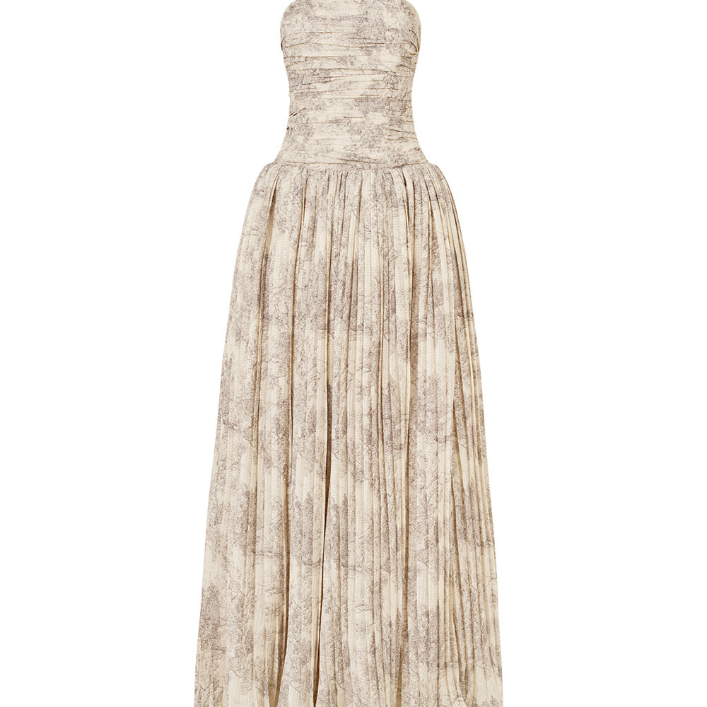 Cascade Gathered Open Shoulder Polyester Floor Length Dress