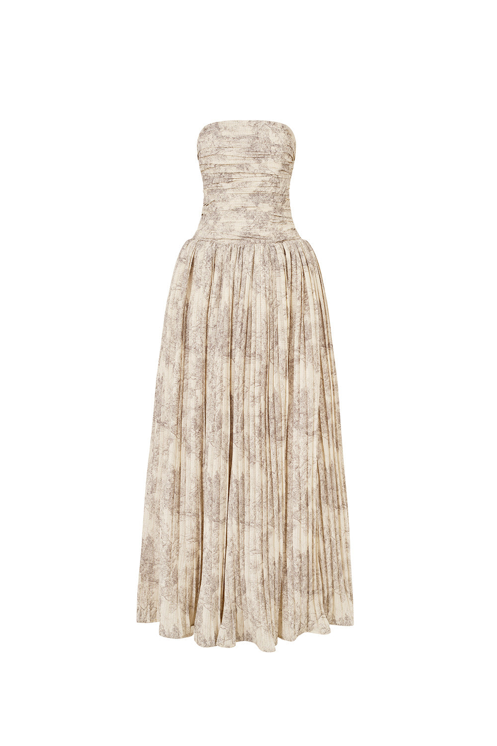 Cascade Gathered Open Shoulder Polyester Floor Length Dress