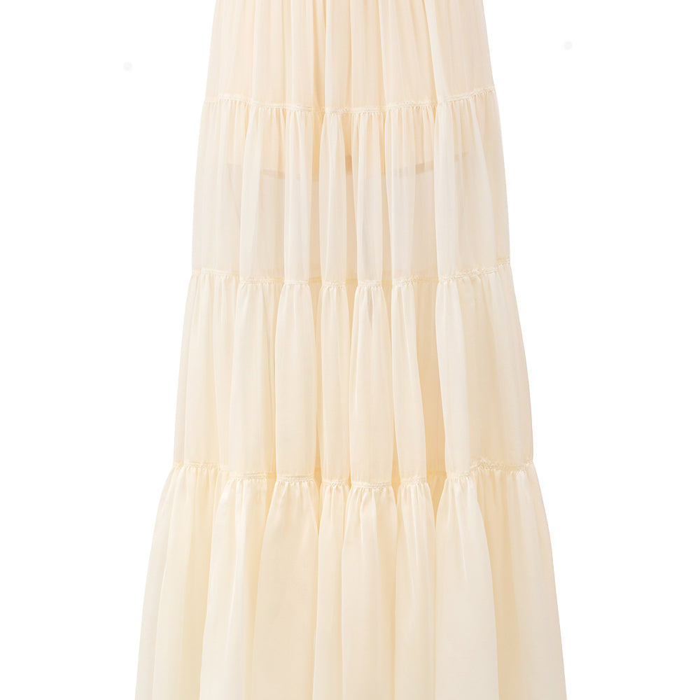 Viorein A-line Tiered Georgette Maxi Skirt