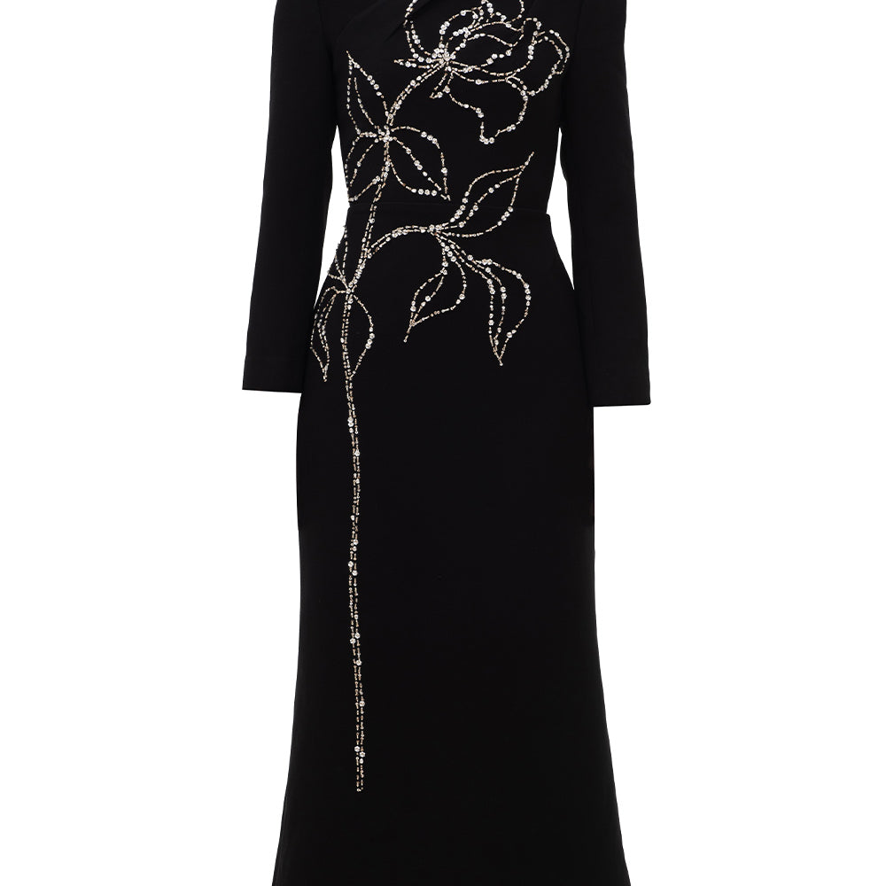 Celeste Trumpet Diagonal Neck Velvet Ankle Length Dress