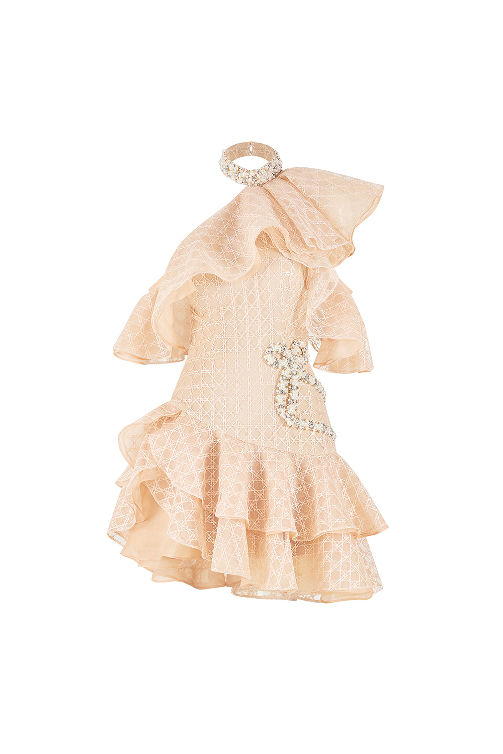 Zinnelle Asymmetric Ruffle Layer Organza Mini Dress
