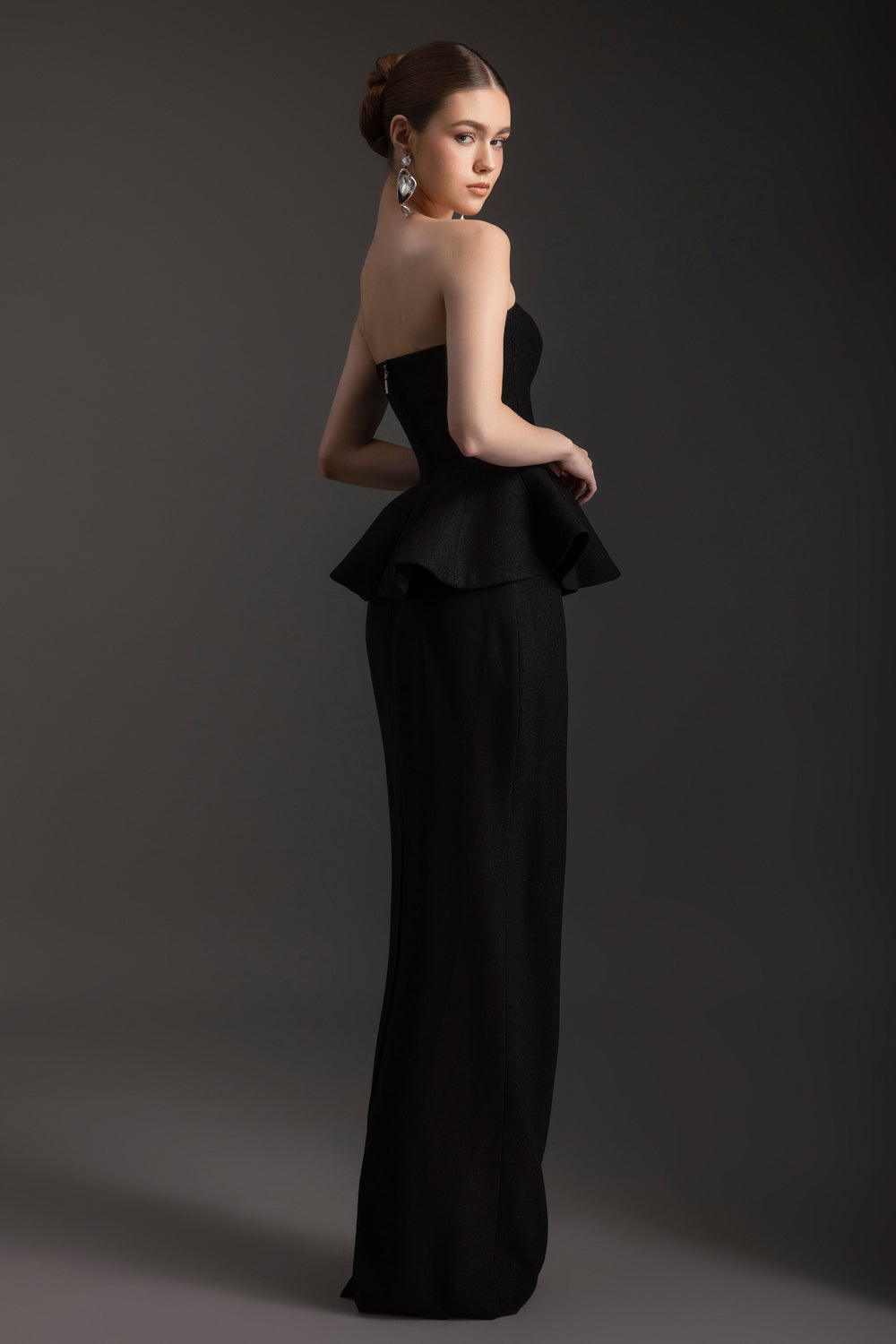 Women's Gwen Peplum Crepe Maxi Dress Customize Black MEAN BLVD Women's Gwen Peplum Crepe Maxi Dress Customize Black MEAN BLVD