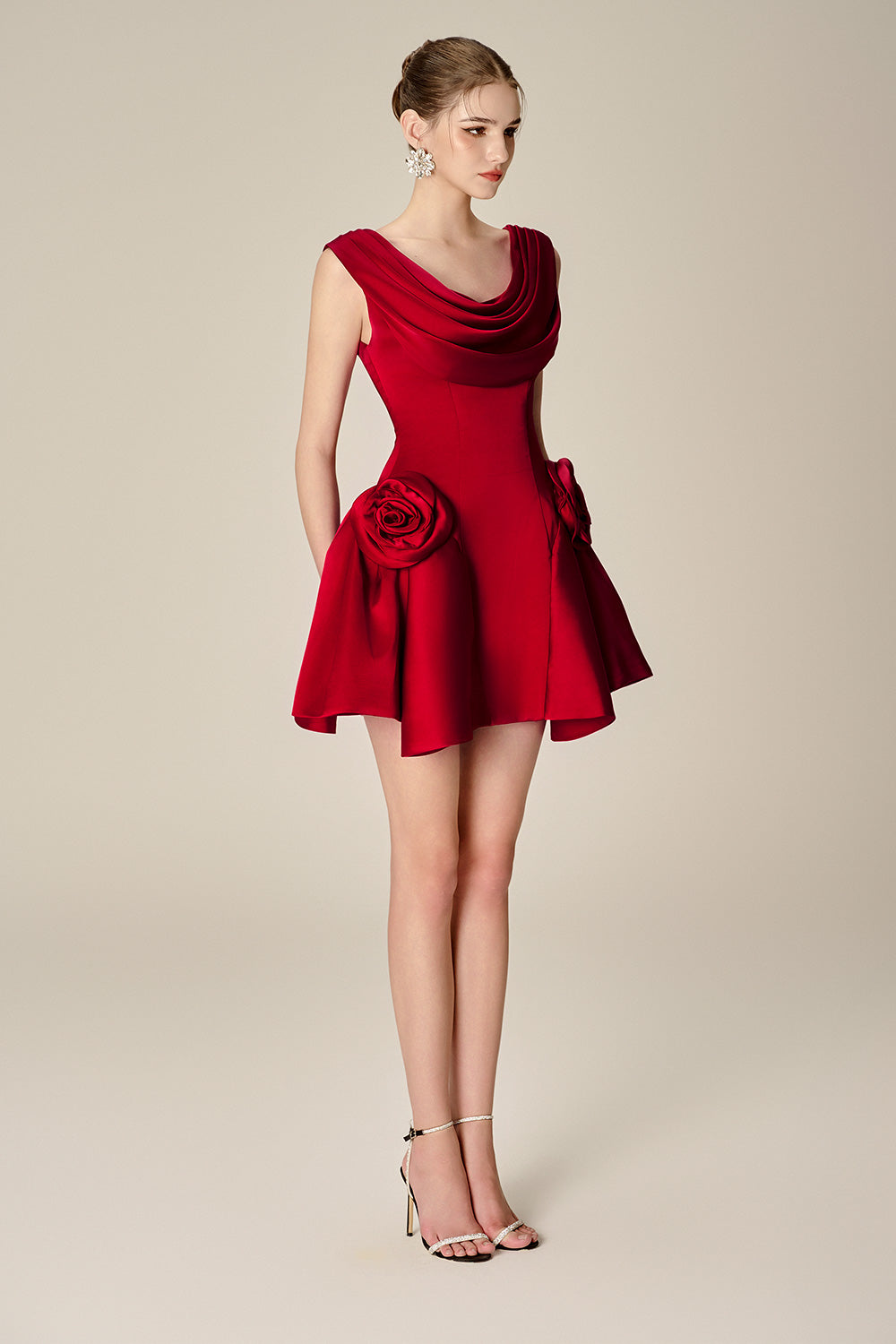 red silk mini dress Red Satin Mini Dress With Off-shoulder Ruched Neckline