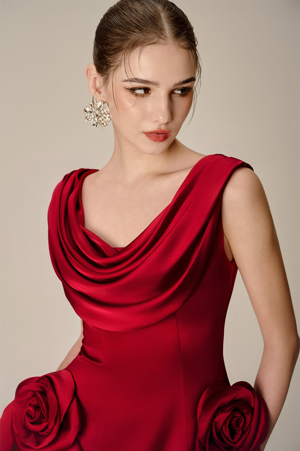 Women's Herslay Flared Cowl Neck Silk Mini Dress S/M/L/Customize Deep Red /White Cream MEAN BLVD Deep Red / M Women's Herslay Flared Cowl Neck Silk Mini Dress S/M/L/Customize Deep Red /White Cream MEAN BLVD Deep Red / M