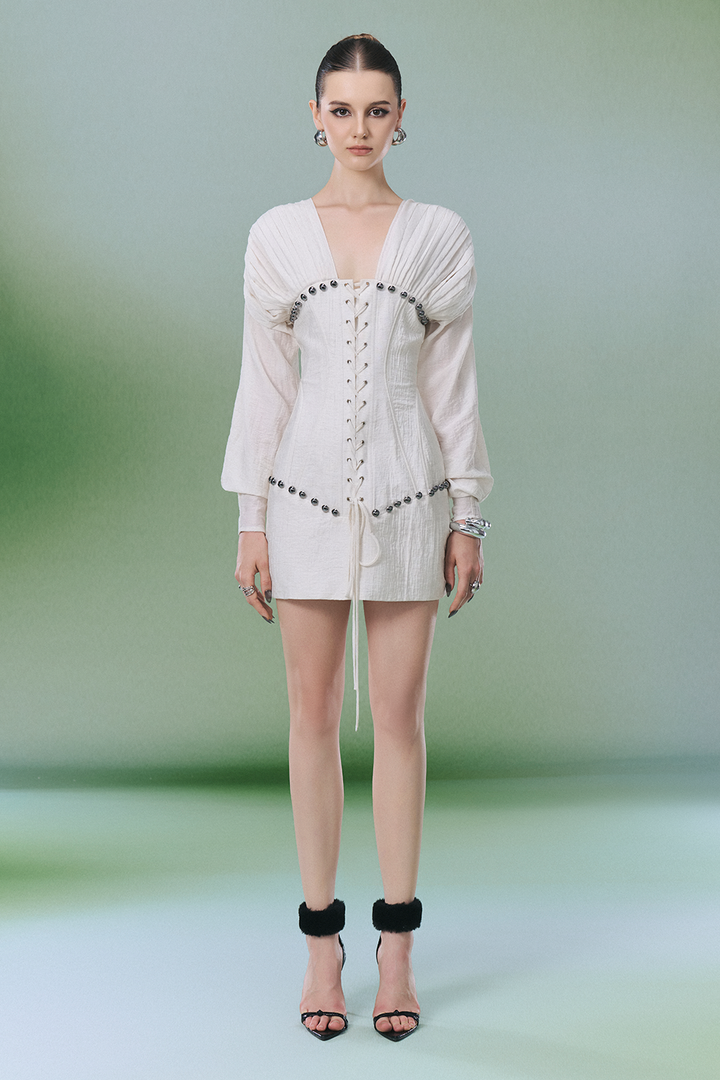 Harper V-Neck Pin Tuck Mini Dress - MEAN BLVD