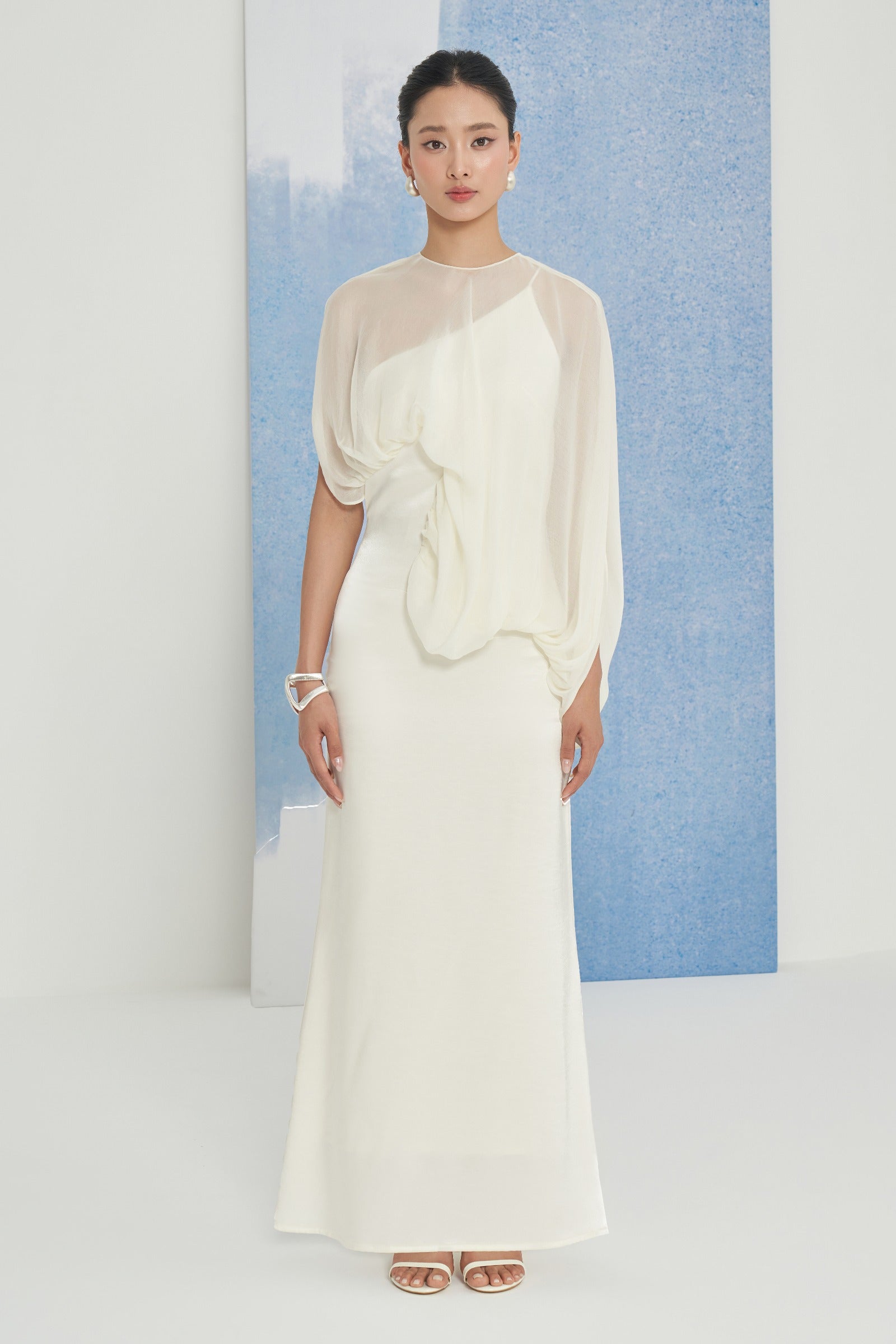 Hebe Asymmetric Sleeve Maxi Dress - MEAN BLVD
