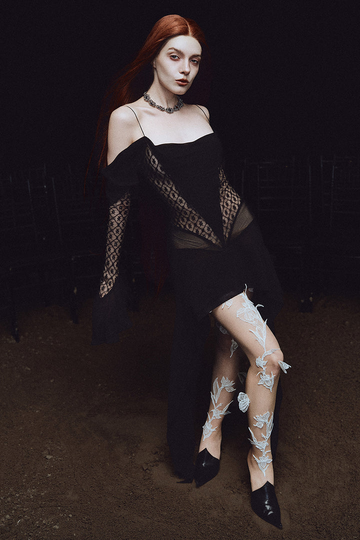 Hecate Cold Shoulder Sleeve Lace Mini Dress - MEAN BLVD