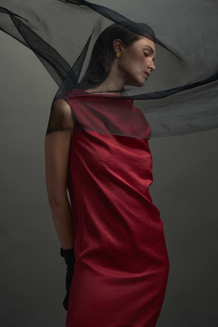 Hestia Boat Neck Draped Maxi Dress - MEAN BLVD