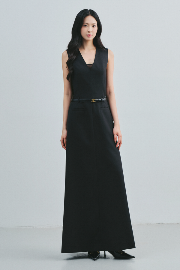 Hestia V-Neck Twill Maxi Dress - MEAN BLVD