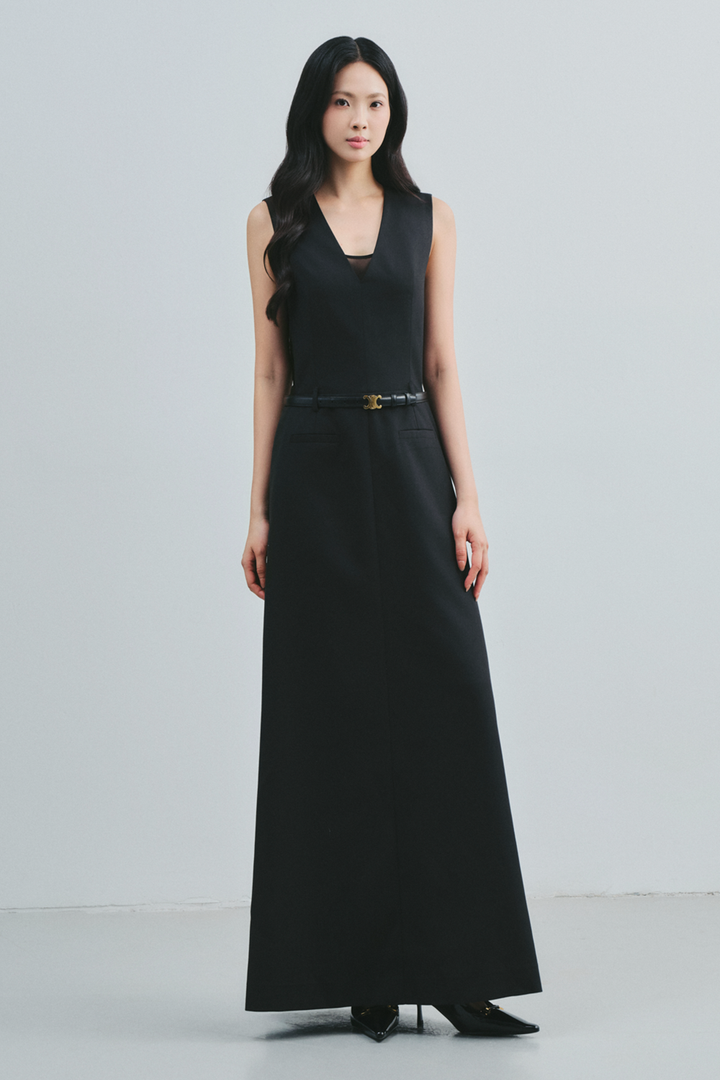 Hestia V-Neck Twill Maxi Dress - MEAN BLVD