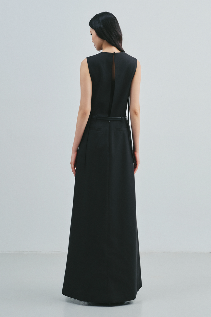 Hestia V-Neck Twill Maxi Dress - MEAN BLVD