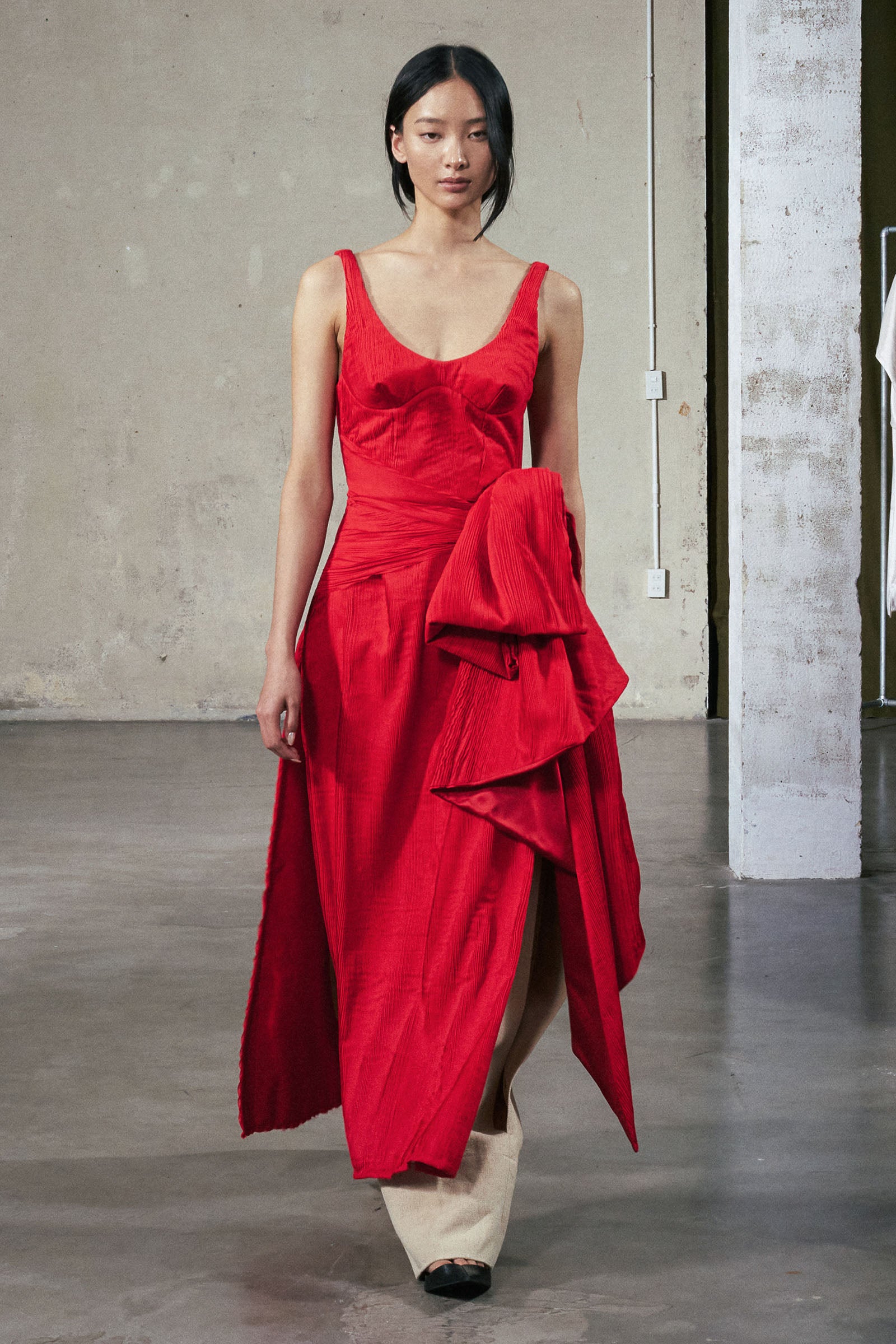 Hong Diem Asymmetric Midi Dress Fiery Red / Customize