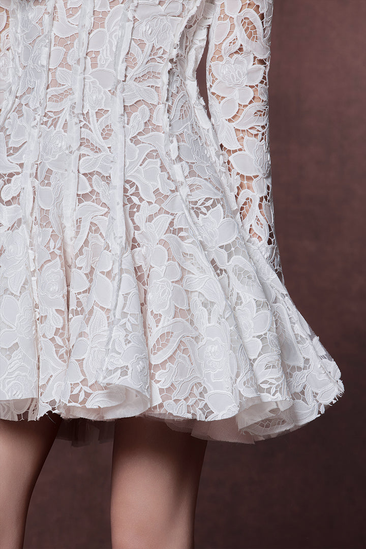 Hydrangea Straight Across Neck Applique Mini Dress - MEAN BLVD