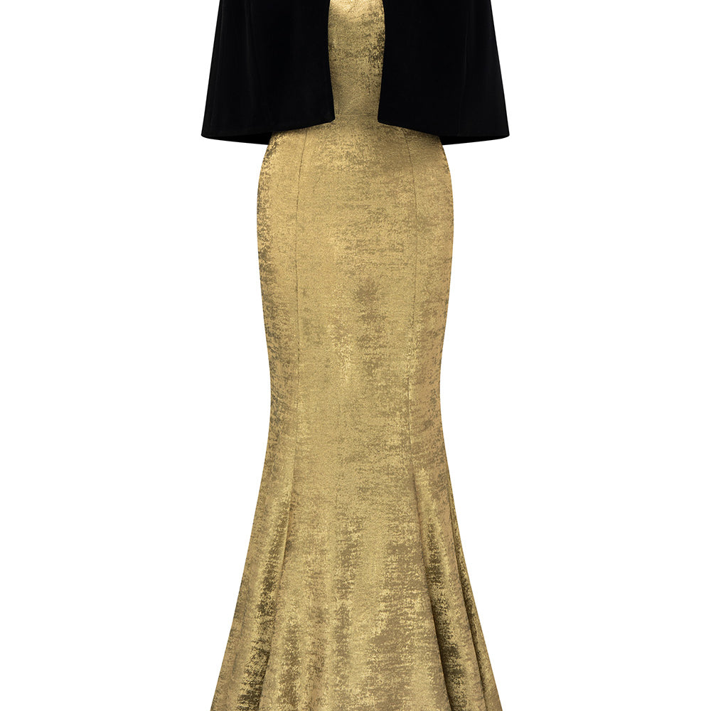 Vera Mermaid Cape Shoulder Silk Floor Length Set