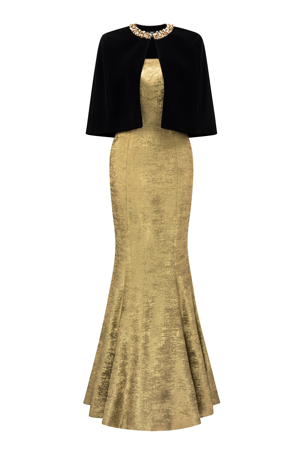 Vera Mermaid Cape Shoulder Silk Floor Length Set