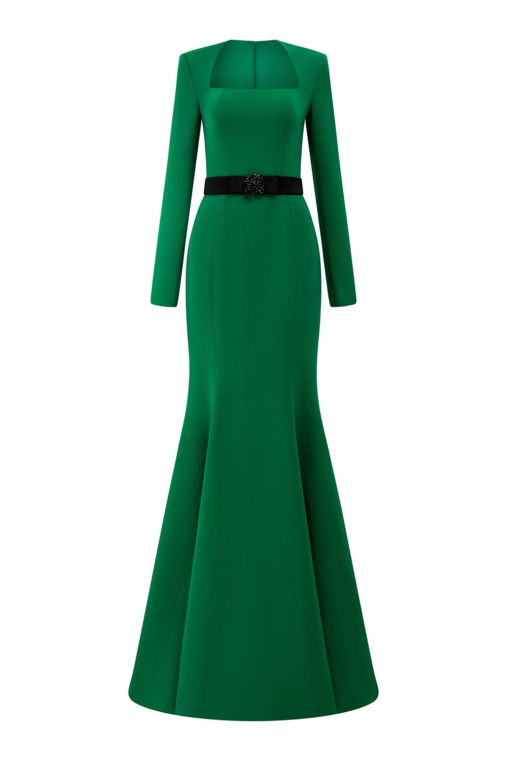 Aarna Trumpet Trapeze Neck Crepe Floor Length Dress