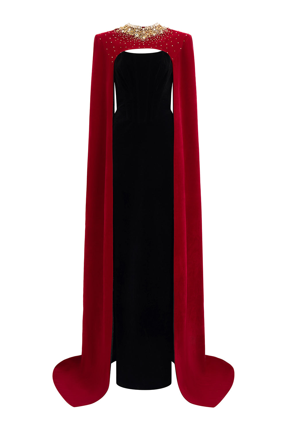 Kallie Sheath Cape Sleeved Velvet Floor Length Set