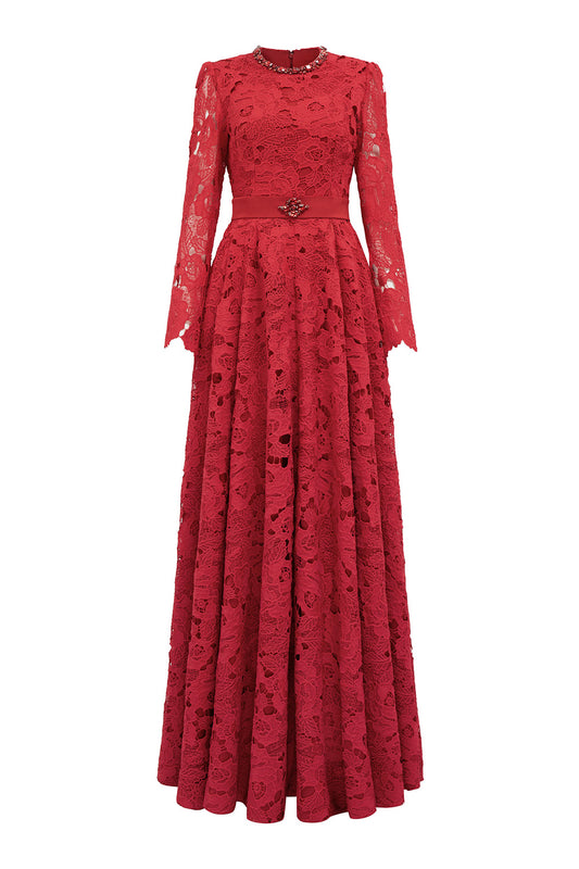 Yara Ball Gown Lace Taffeta Floor Length Dress