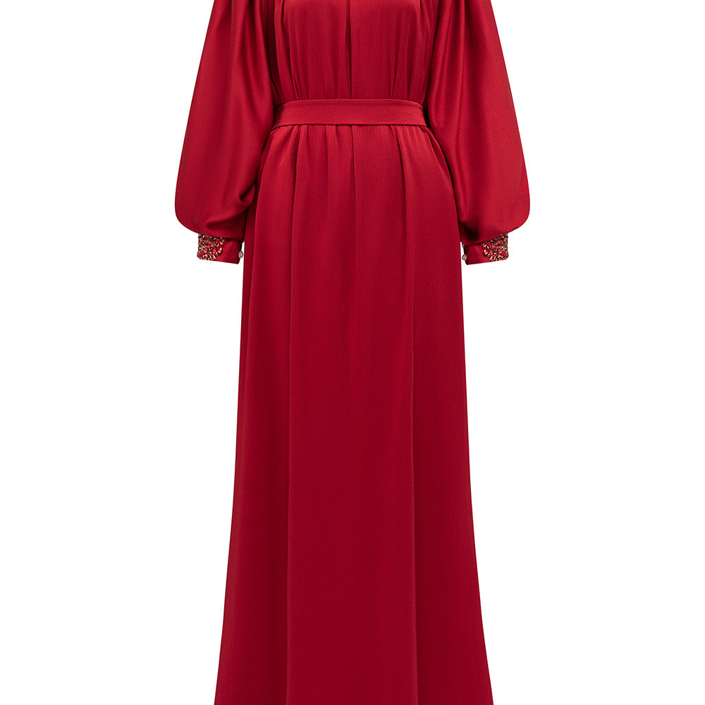 Christina Flared Batwing Sleeved Silk Floor Length Dress