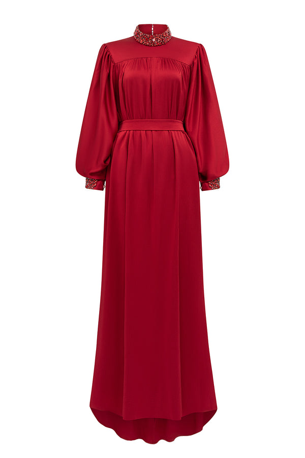 Christina Flared Batwing Sleeved Silk Floor Length Dress