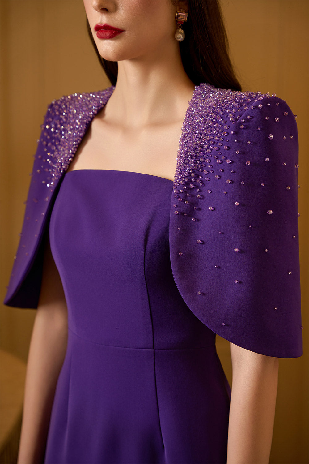 Alessia Sheath Cape Shoulder Crepe Floor Length Set