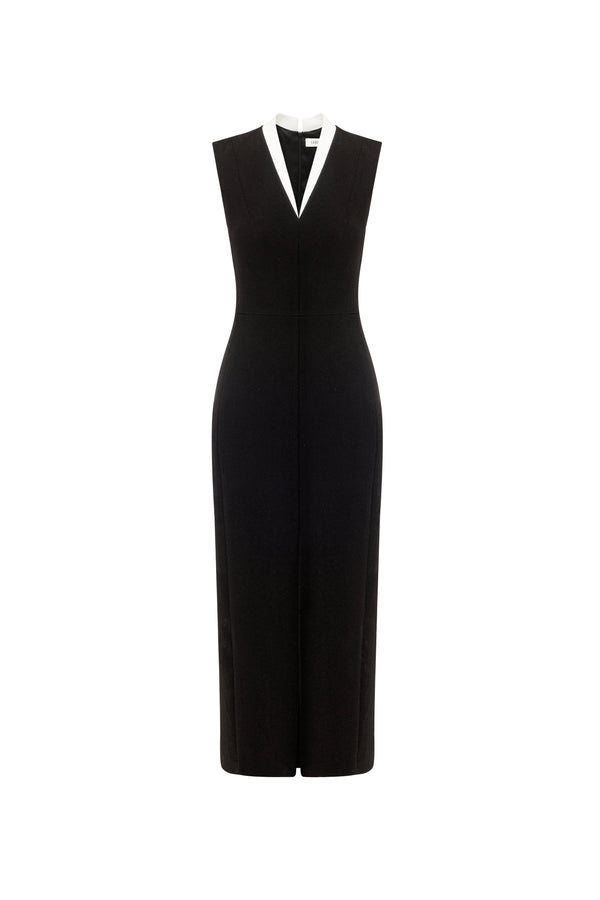 Vincent Sheath Front Slit Silk Crepe Midi Dress