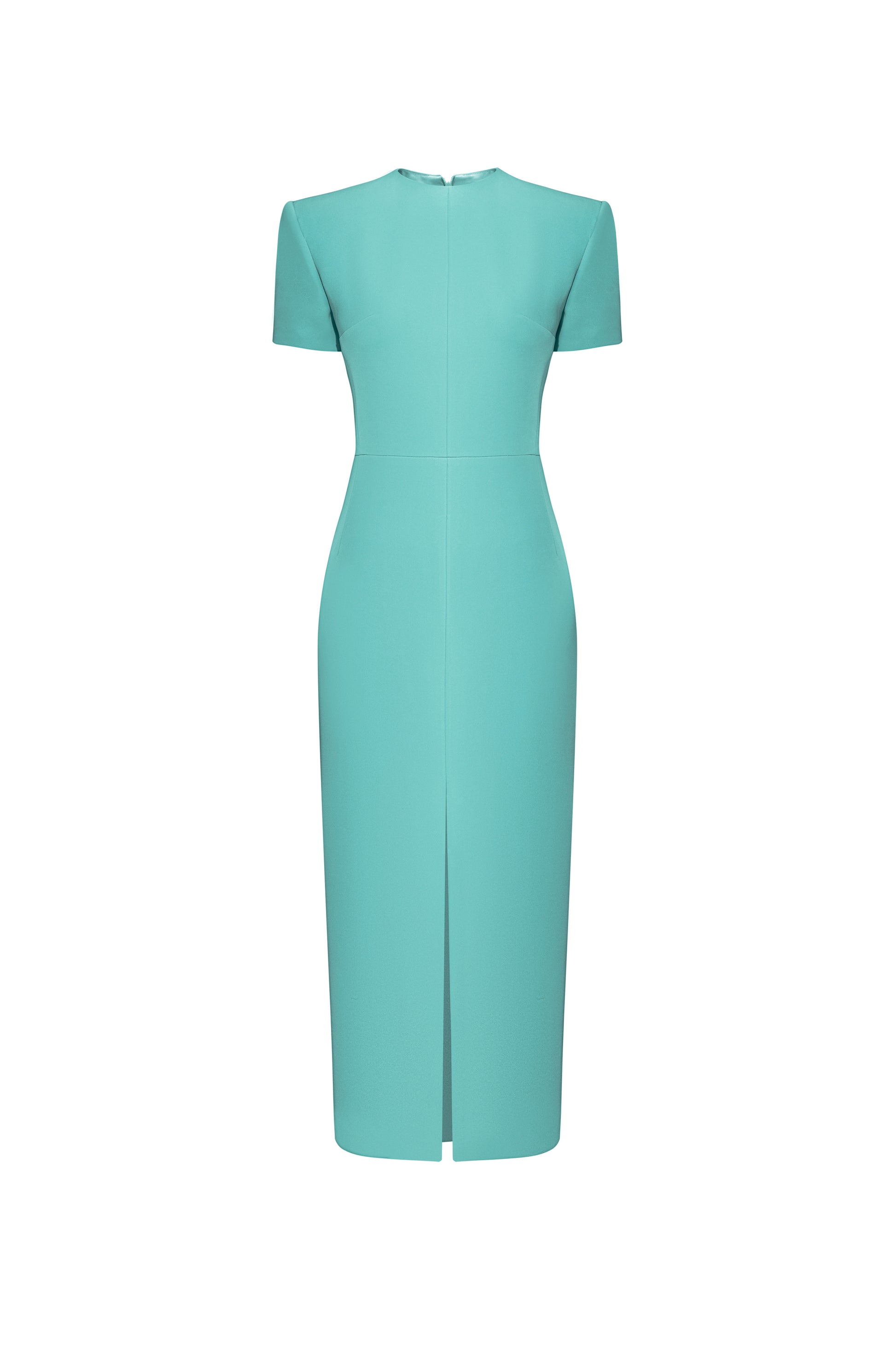 Desaix Sheath Front Slit Silk Crepe Midi Dress