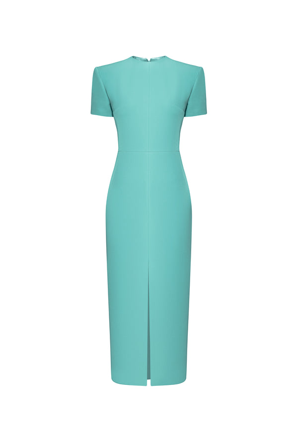 Desaix Sheath Front Slit Silk Crepe Midi Dress