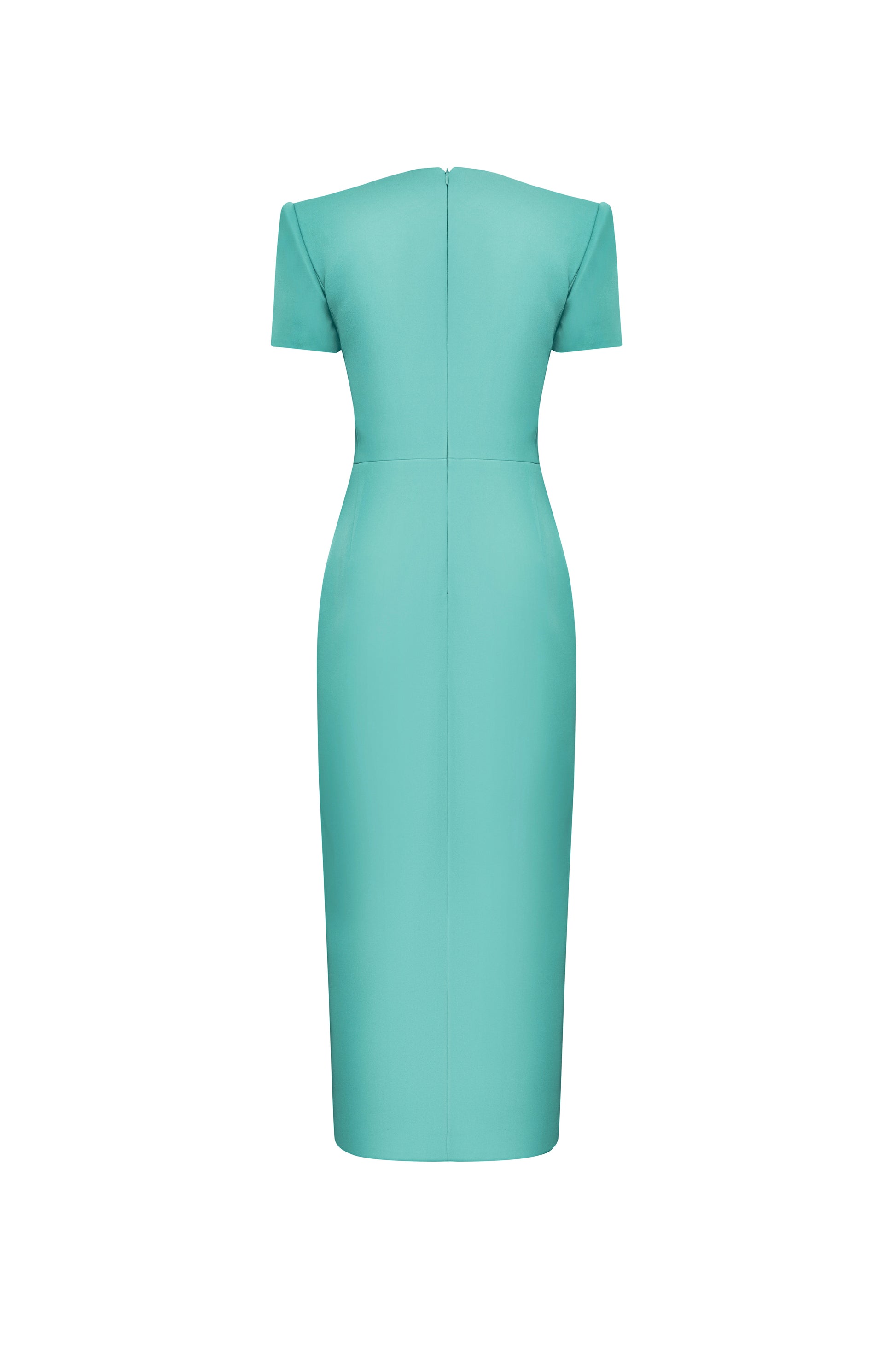 Desaix Sheath Front Slit Silk Crepe Midi Dress