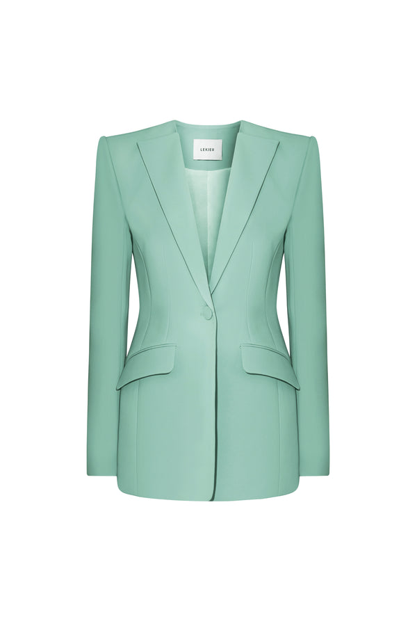Nanterre Straight V-Neck Silk Crepe Blazer