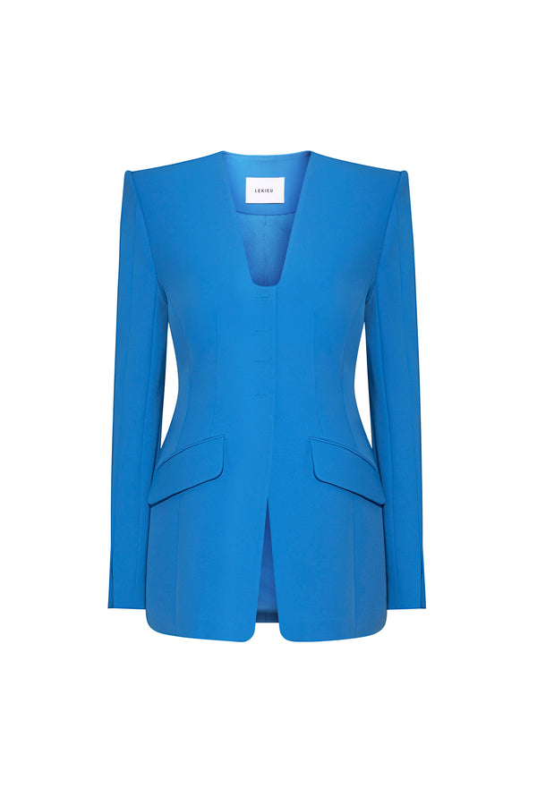 Montrouge Straight Square Shoulder Silk Crepe Blazer