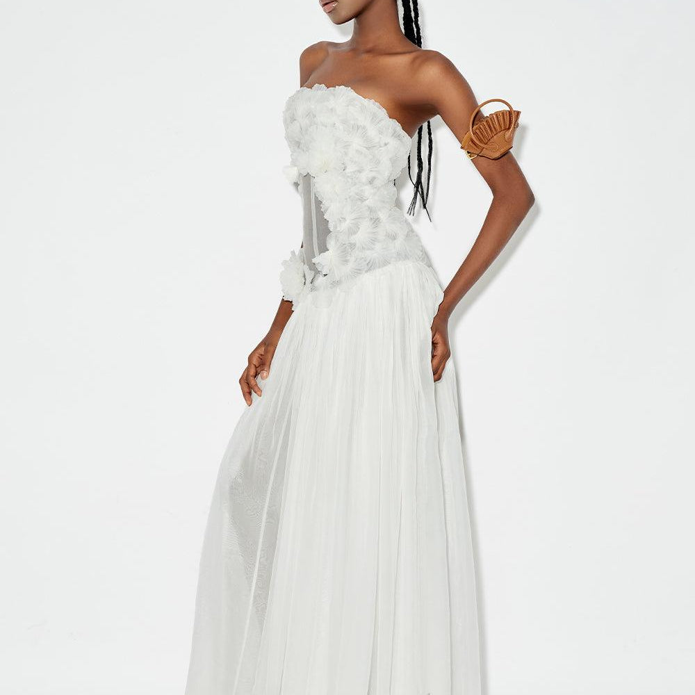 Lagerstroemia Strapless Gathered Chiffon Maxi Dress