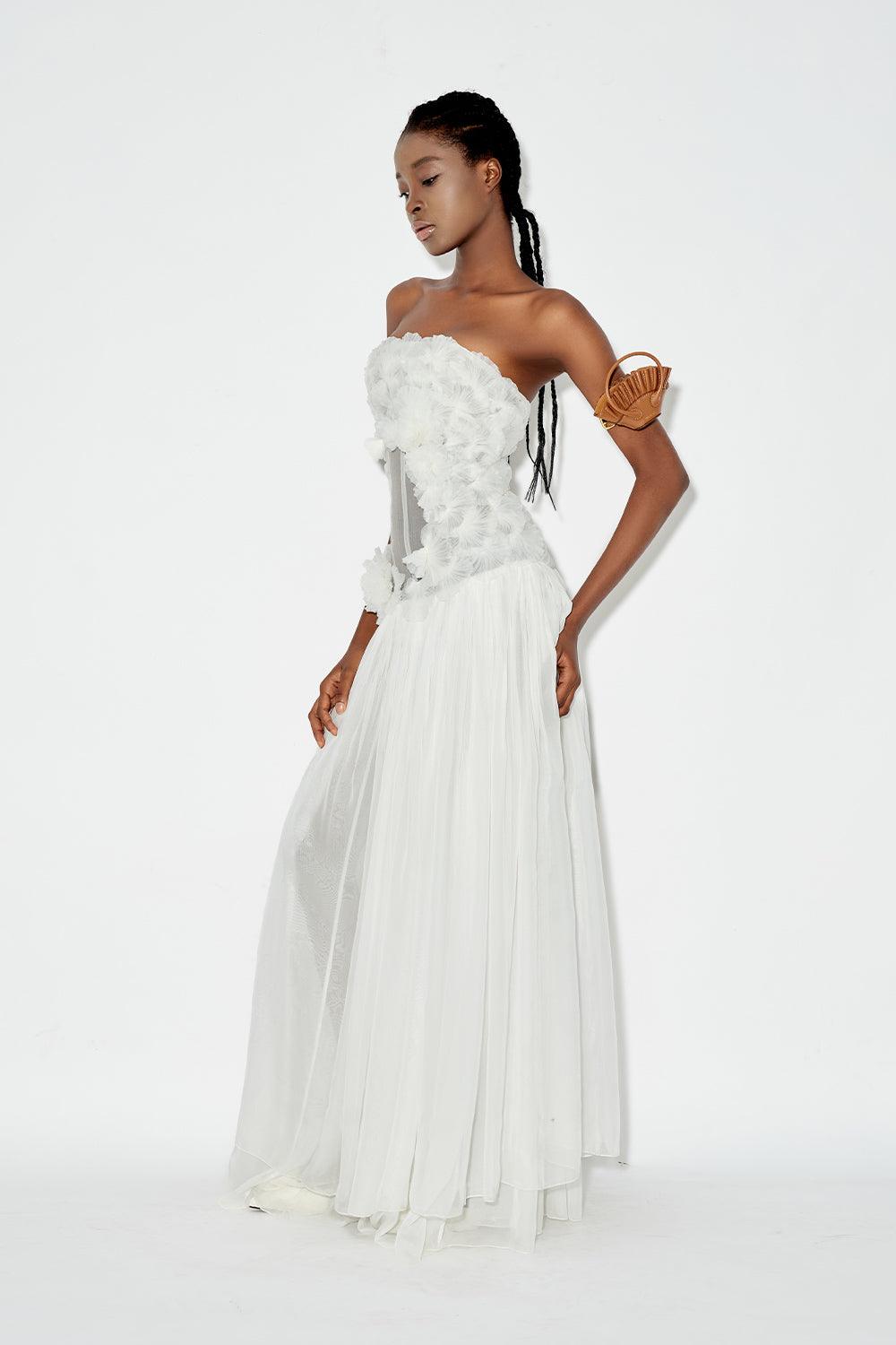 Lagerstroemia Strapless Gathered Chiffon Maxi Dress